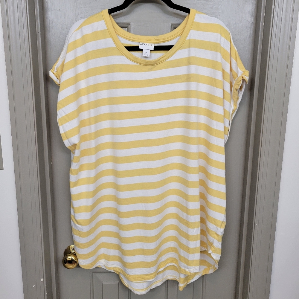 Yellow and White Striped T Shirt